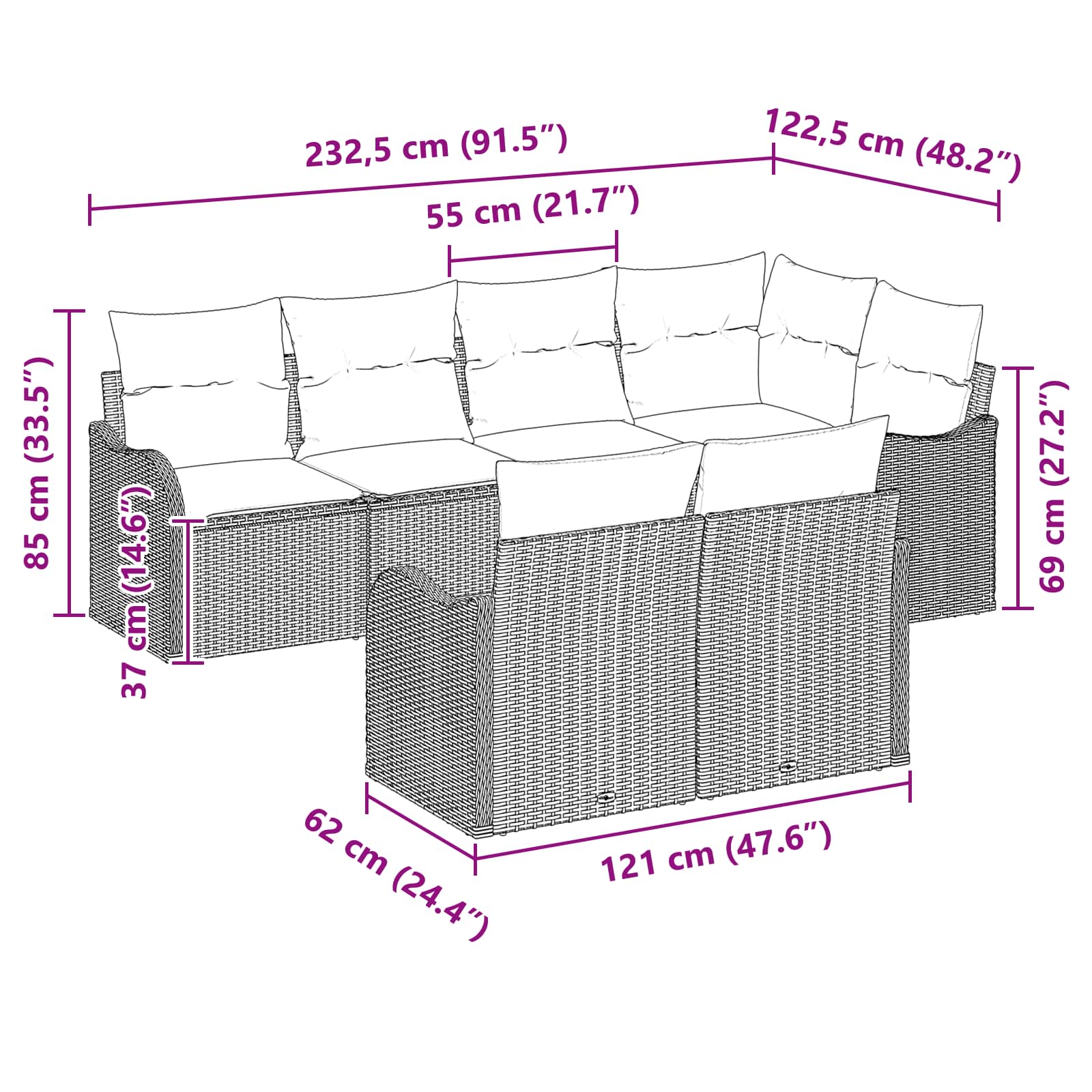 Tuin Sofa Set Grijs poly rattan