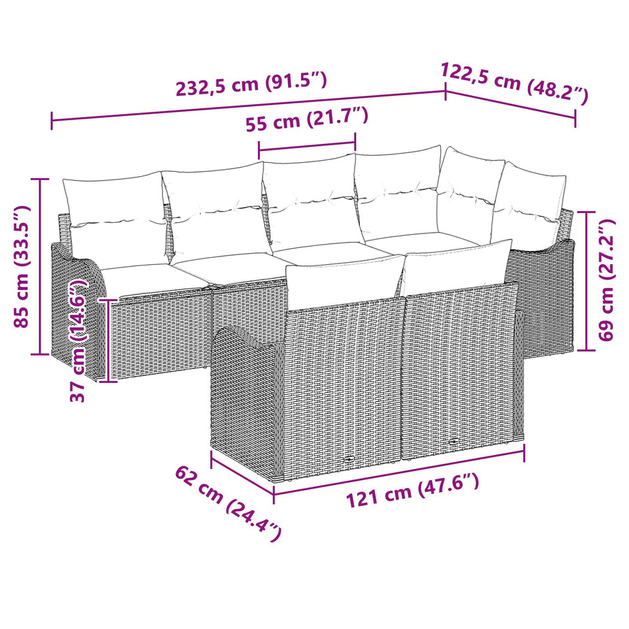 Tuin Sofa Set Grijs poly rattan
