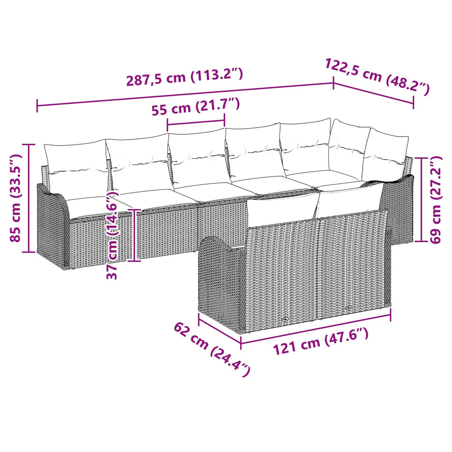 Tuin Sofa Set 8 st Grijs poly rattan