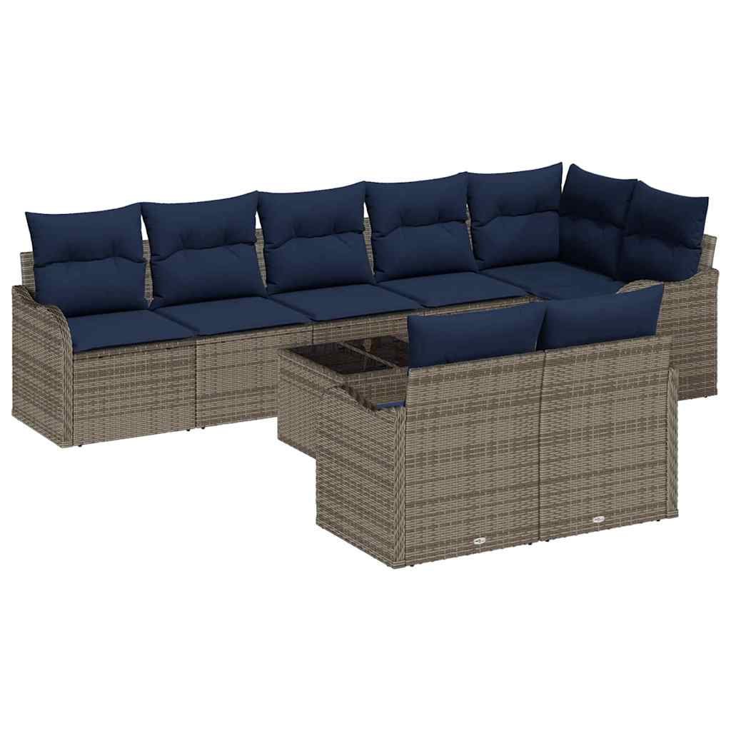 Tuin Sofa Set 9 st Grijs poly rattan
