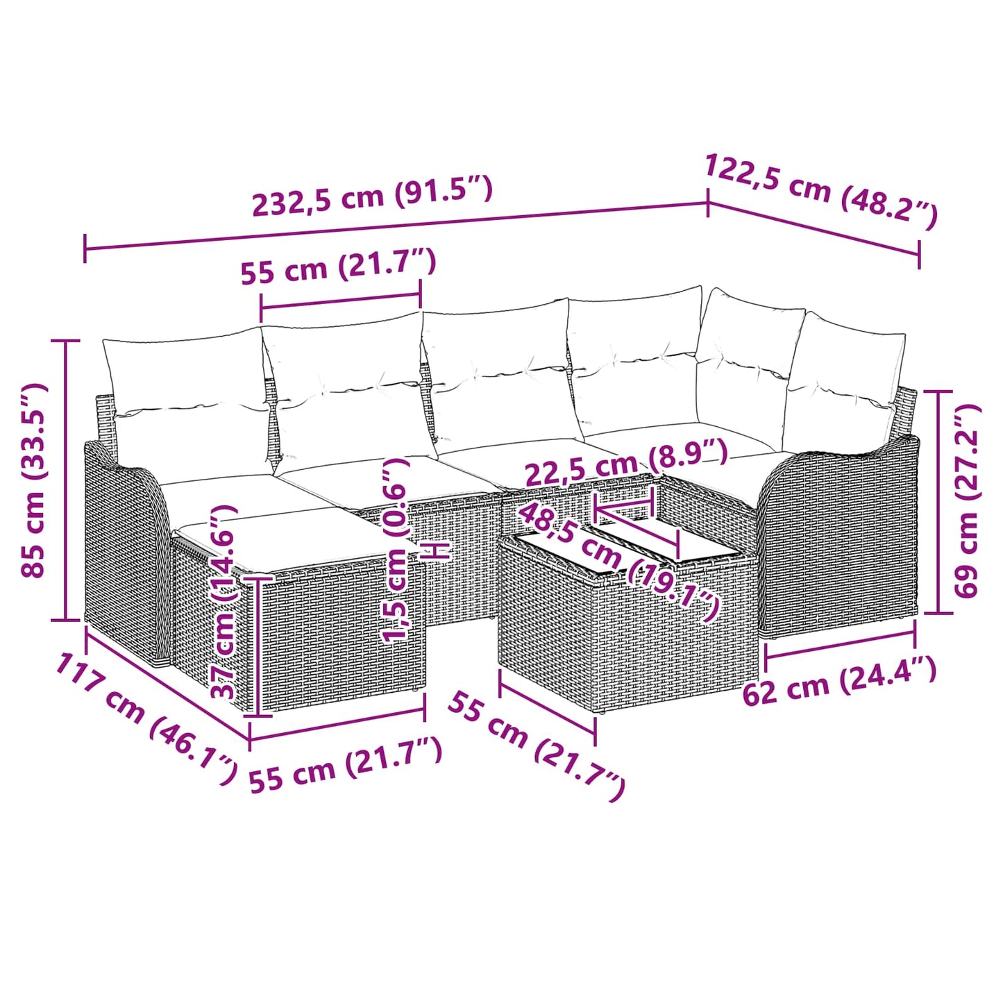 Tuin Sofa Set 7 st Grijs poly rattan