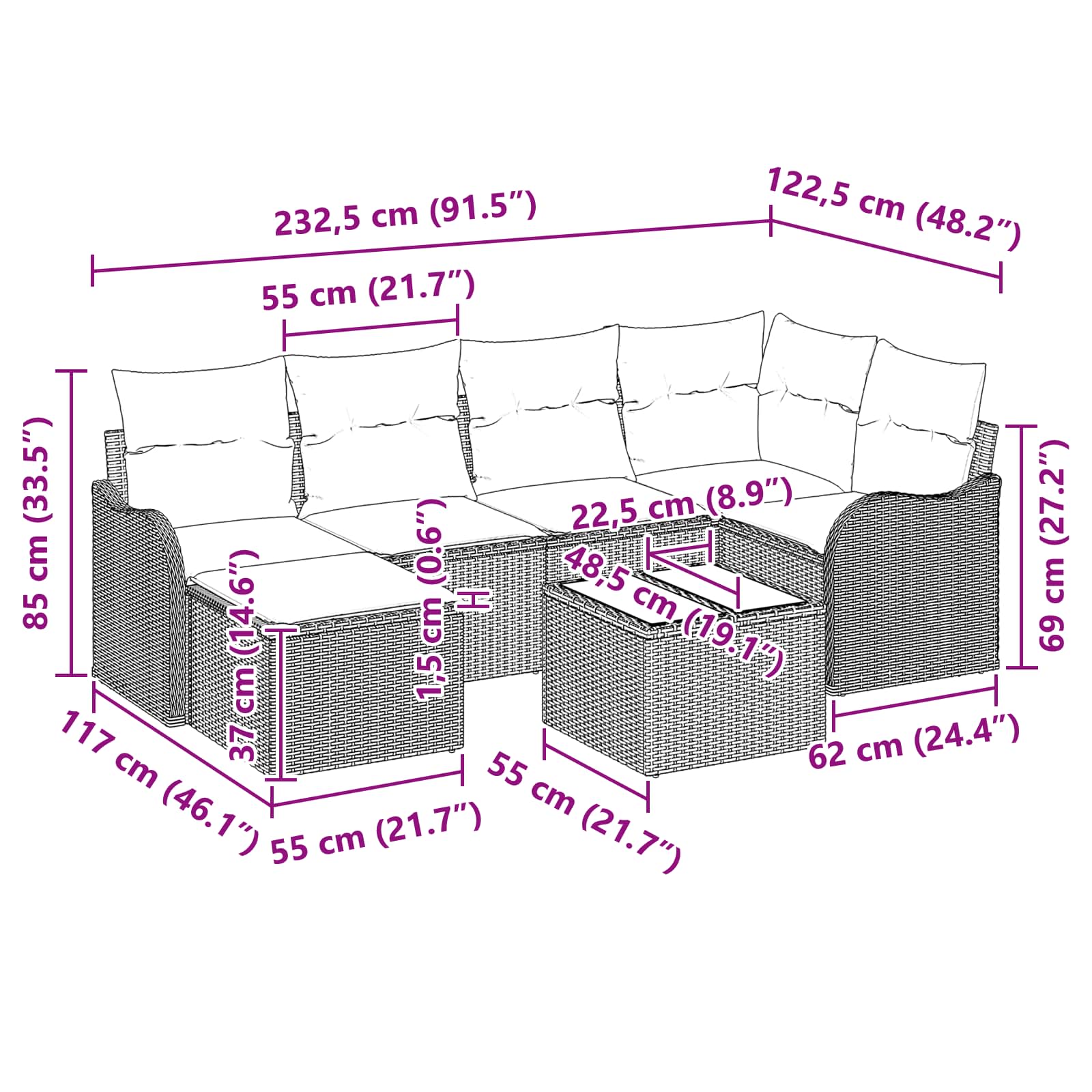 Tuin Sofa Set 7 st Grijs poly rattan