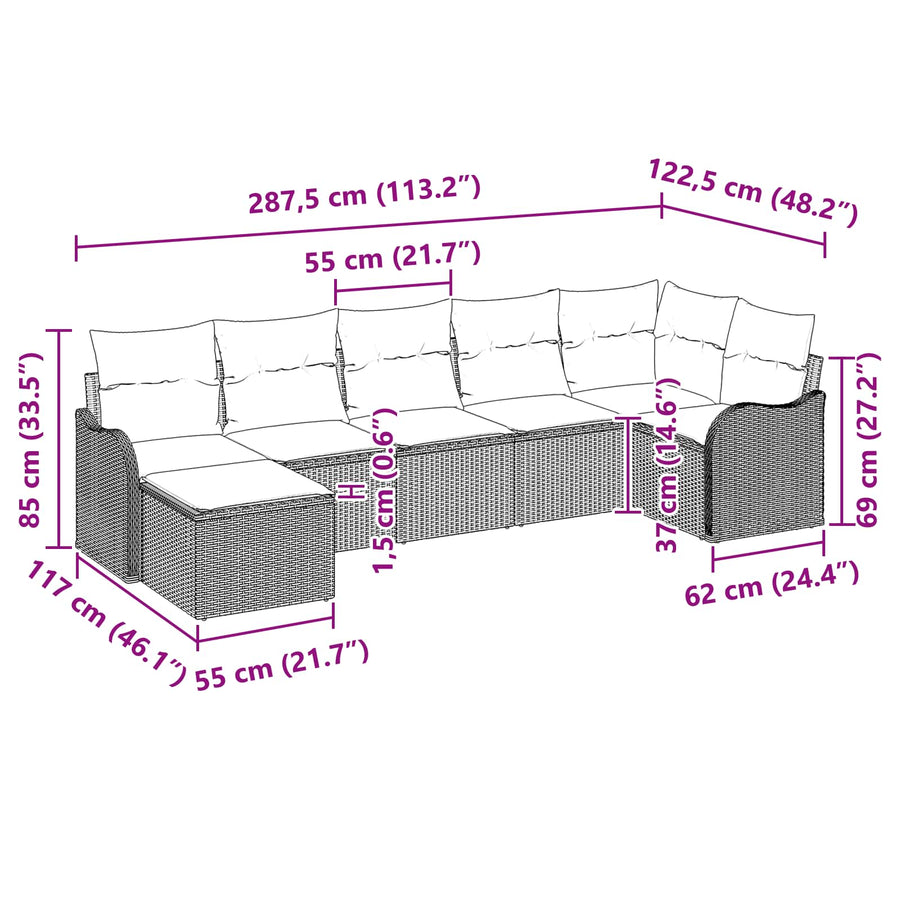 Tuin Sofa Set 7 st Grijs poly rattan