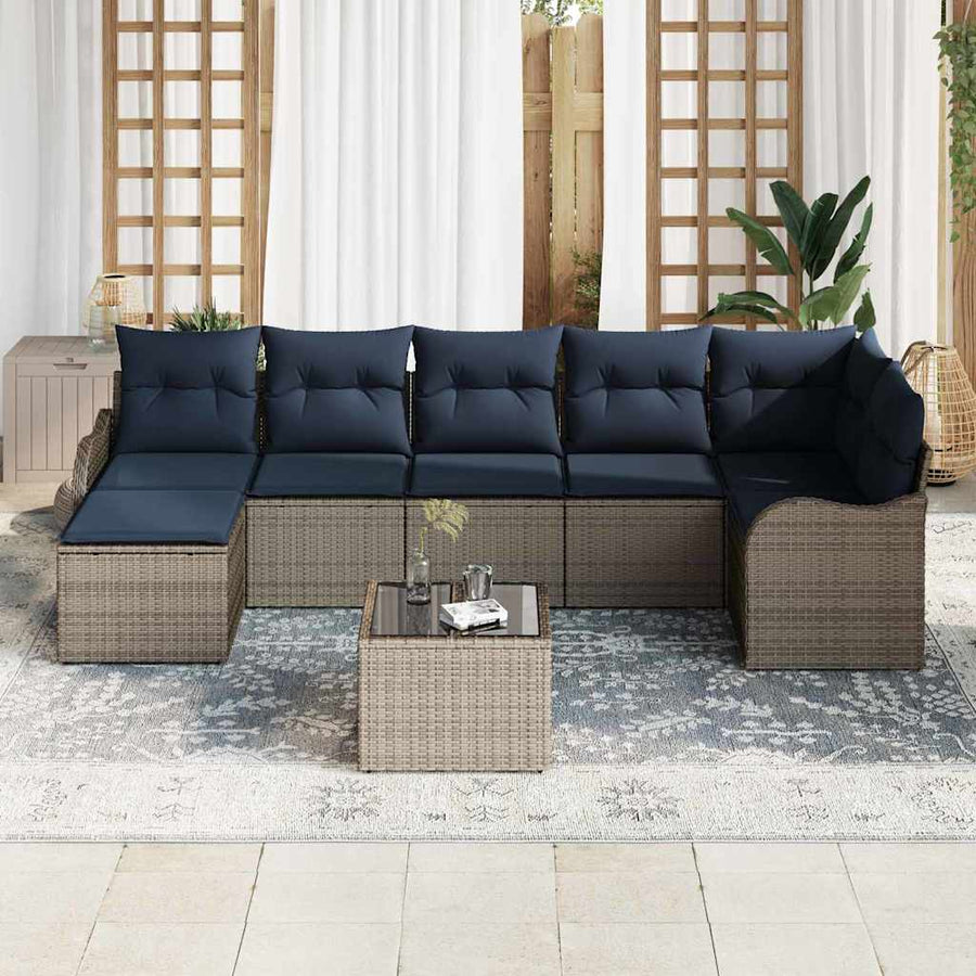 Tuin Sofa Set met kussen 8 pcs Grijs Poly riet