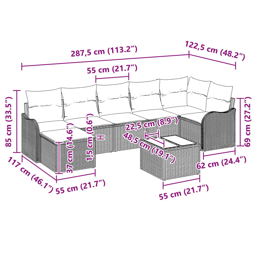 Tuin Sofa Set met kussen 8 pcs Grijs Poly riet