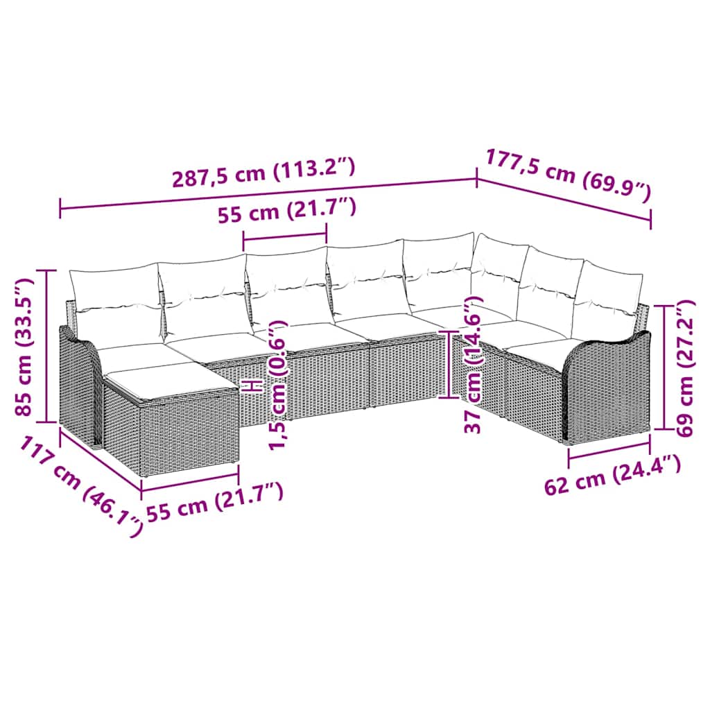 Tuin Sofa Set Zwart poly rattan