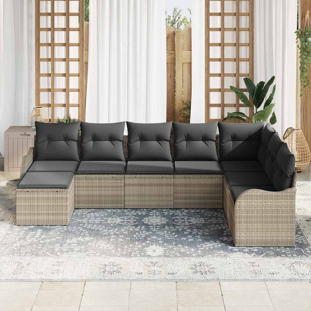 Tuin Sofa Set met kussen 8 pcs Lichtgrijs Poly riet