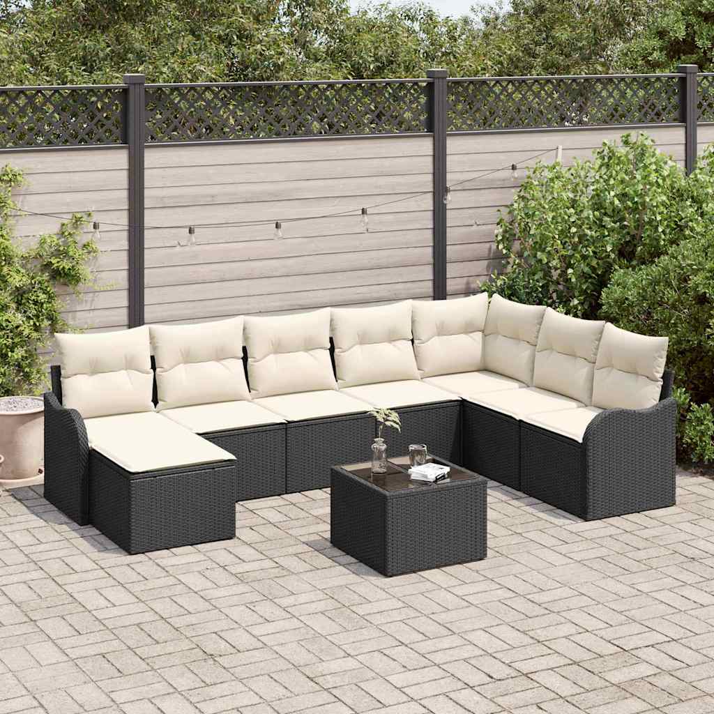 Tuin Sofa Set 9 pcs Zwart poly rattan