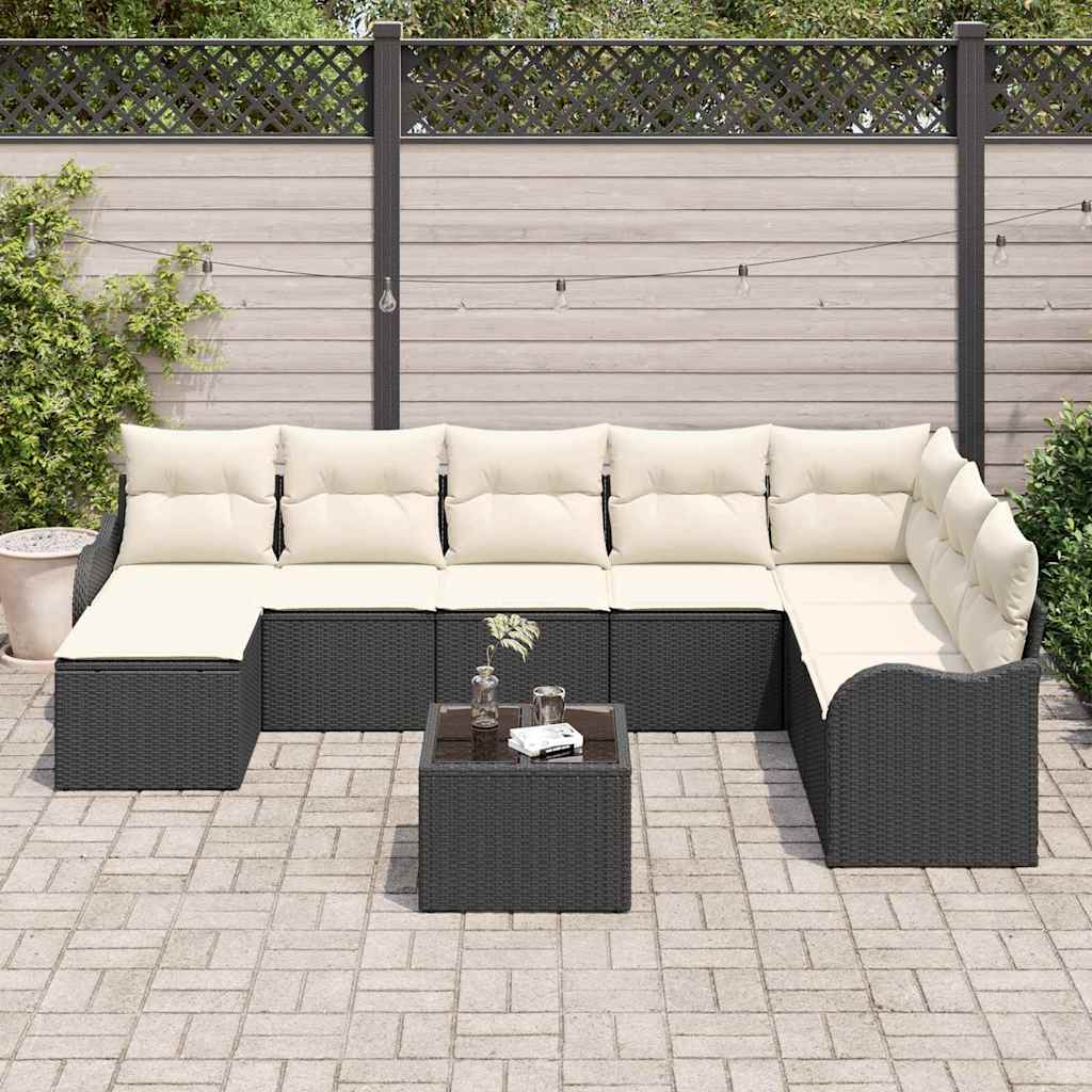 Tuin Sofa Set 9 pcs Zwart poly rattan