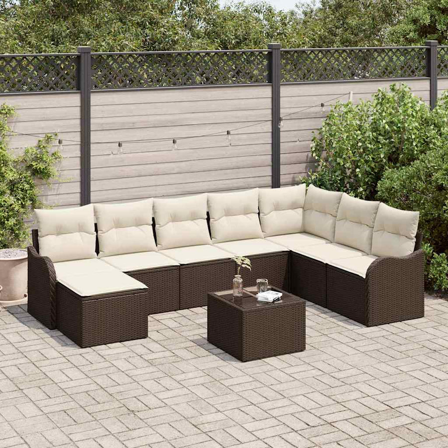 Tuin Sofa Set met kussen 9 pcs Bruin Poly riet