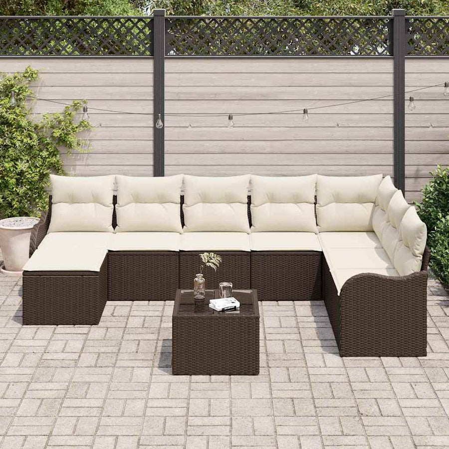 Tuin Sofa Set met kussen 9 pcs Bruin Poly riet