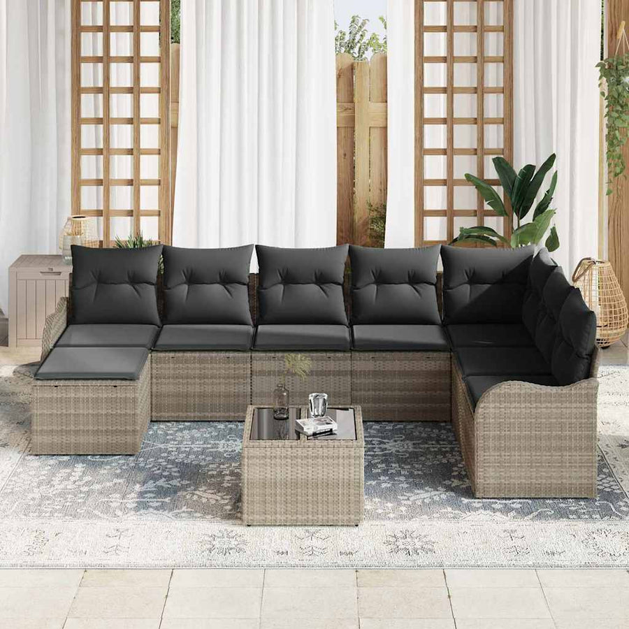 Tuin Sofa Set met kussen 9 pcs Lichtgrijs Poly riet