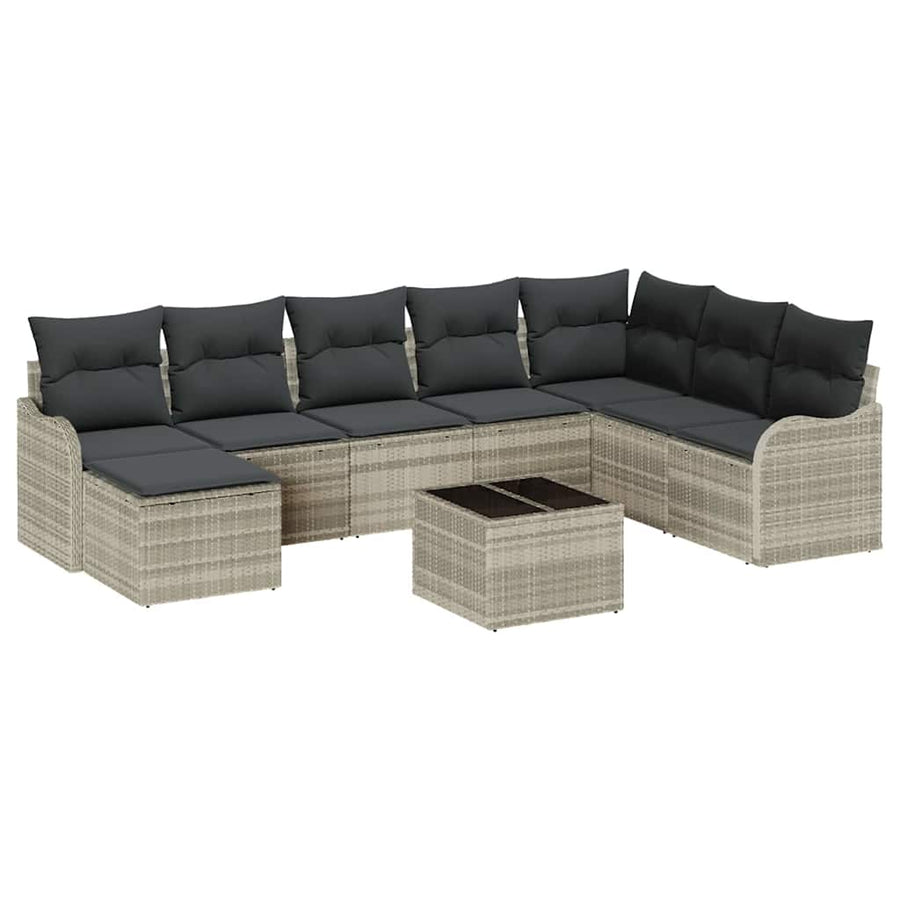 Tuin Sofa Set met kussen 9 pcs Lichtgrijs Poly riet