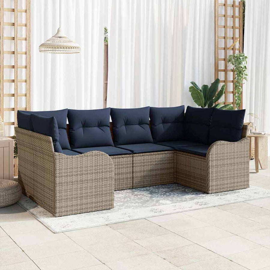 Bankstel 6 st Grijs [Synthetisch]: Poly Rattan