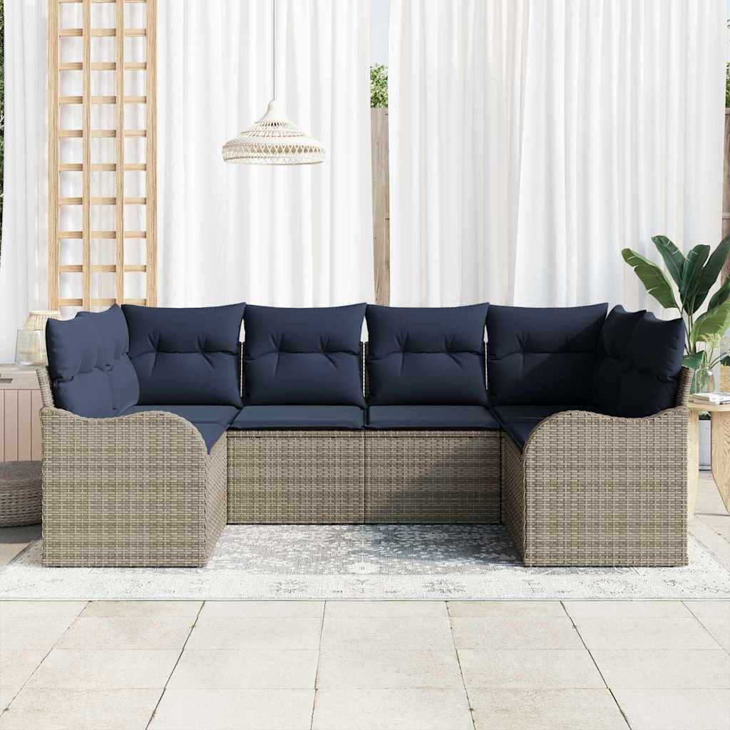 Bankstel 6 st Grijs [Synthetisch]: Poly Rattan