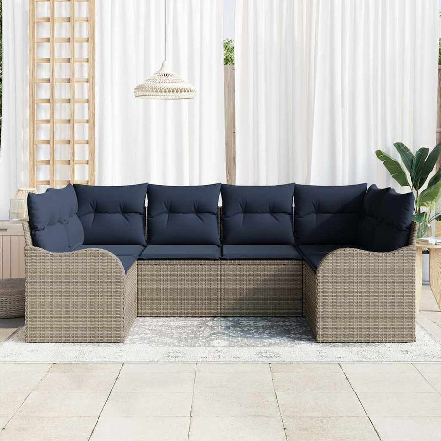 Bankstel 6 st Grijs [Synthetisch]: Poly Rattan