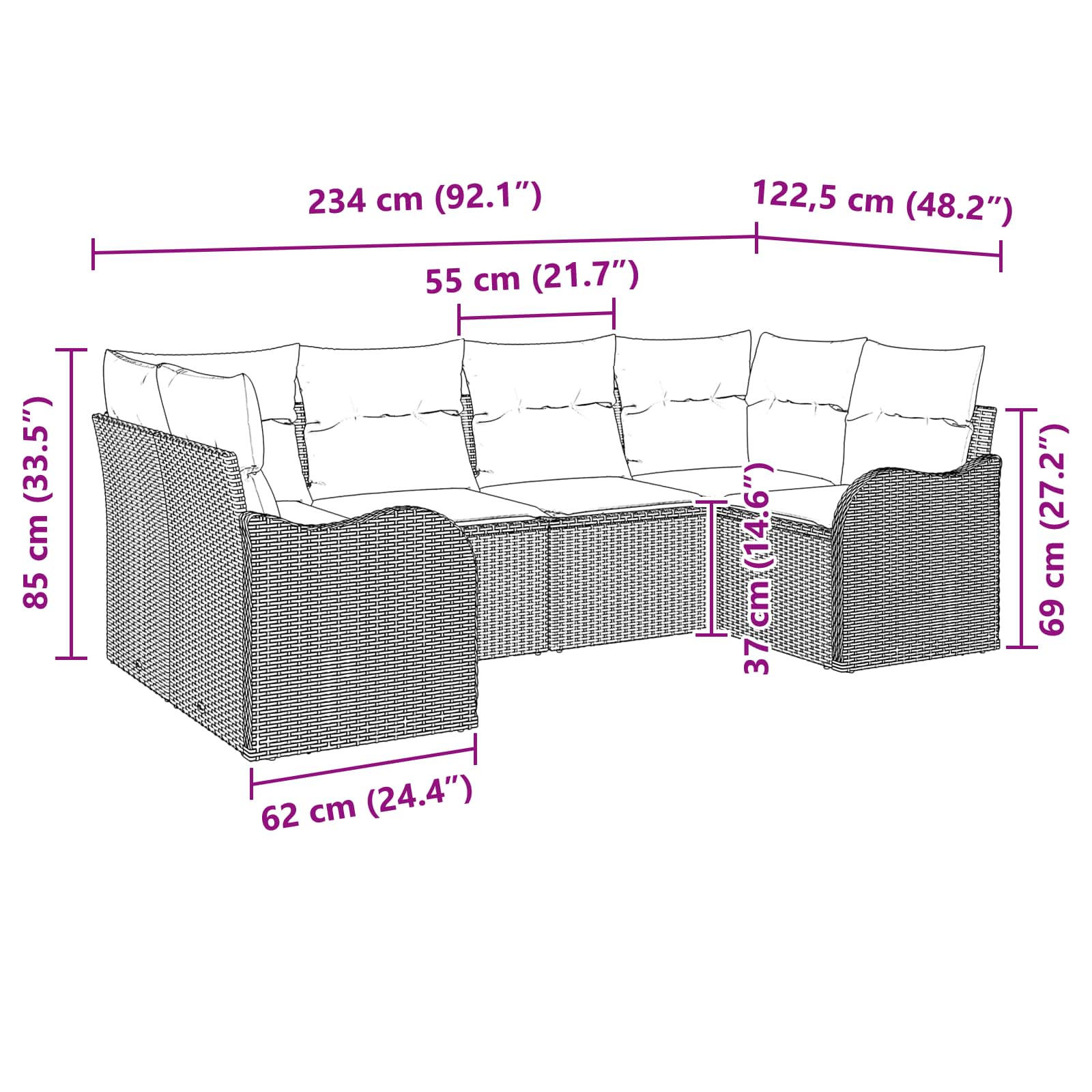 Bankstel 6 st Grijs [Synthetisch]: Poly Rattan