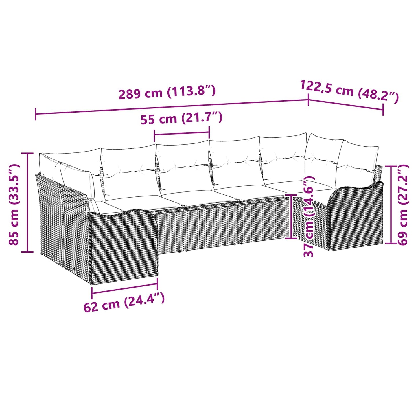 Tuin Sofa Set Grijs poly rattan