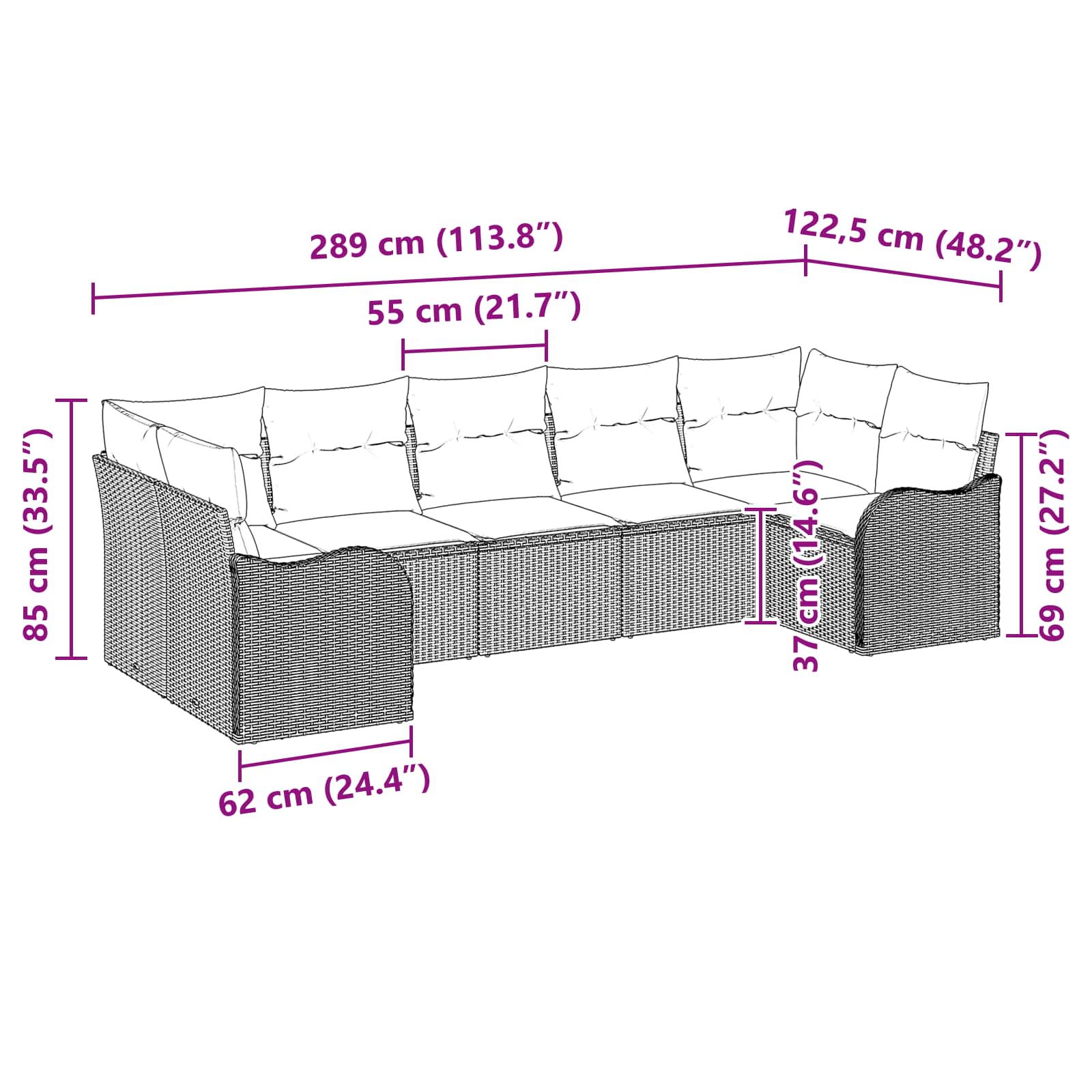 Tuin Sofa Set Grijs poly rattan