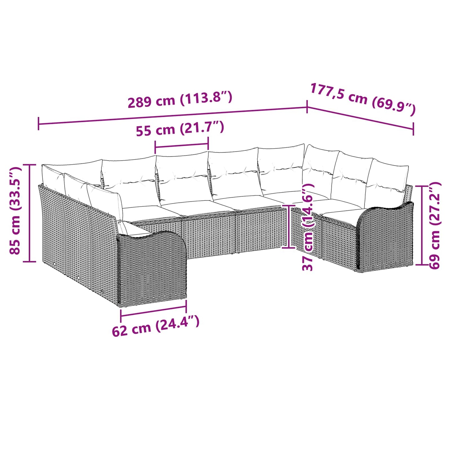 Tuin Sofa Set Grijs poly rattan