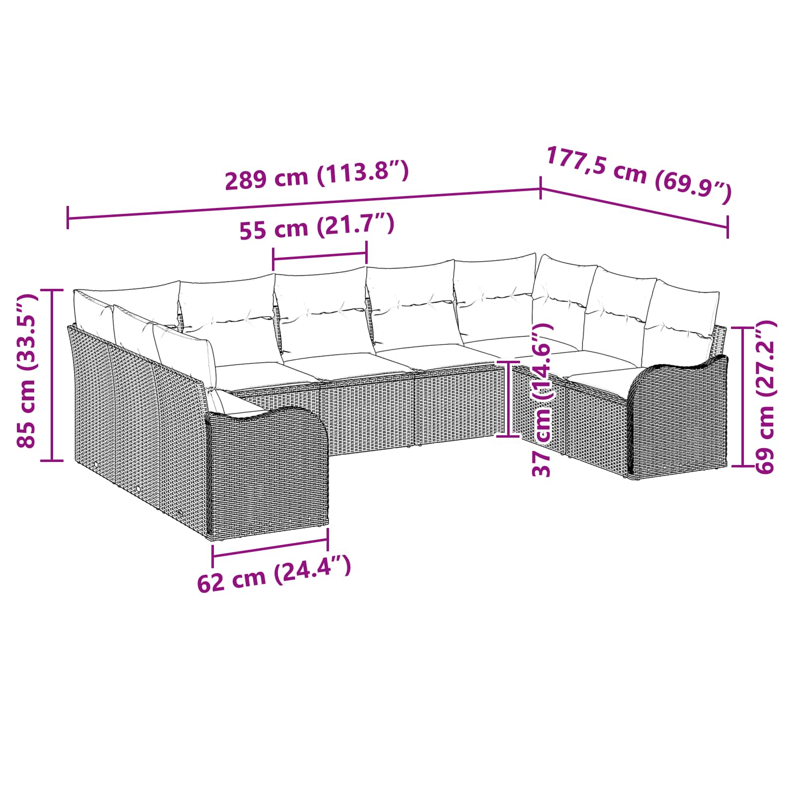 Tuin Sofa Set Grijs poly rattan