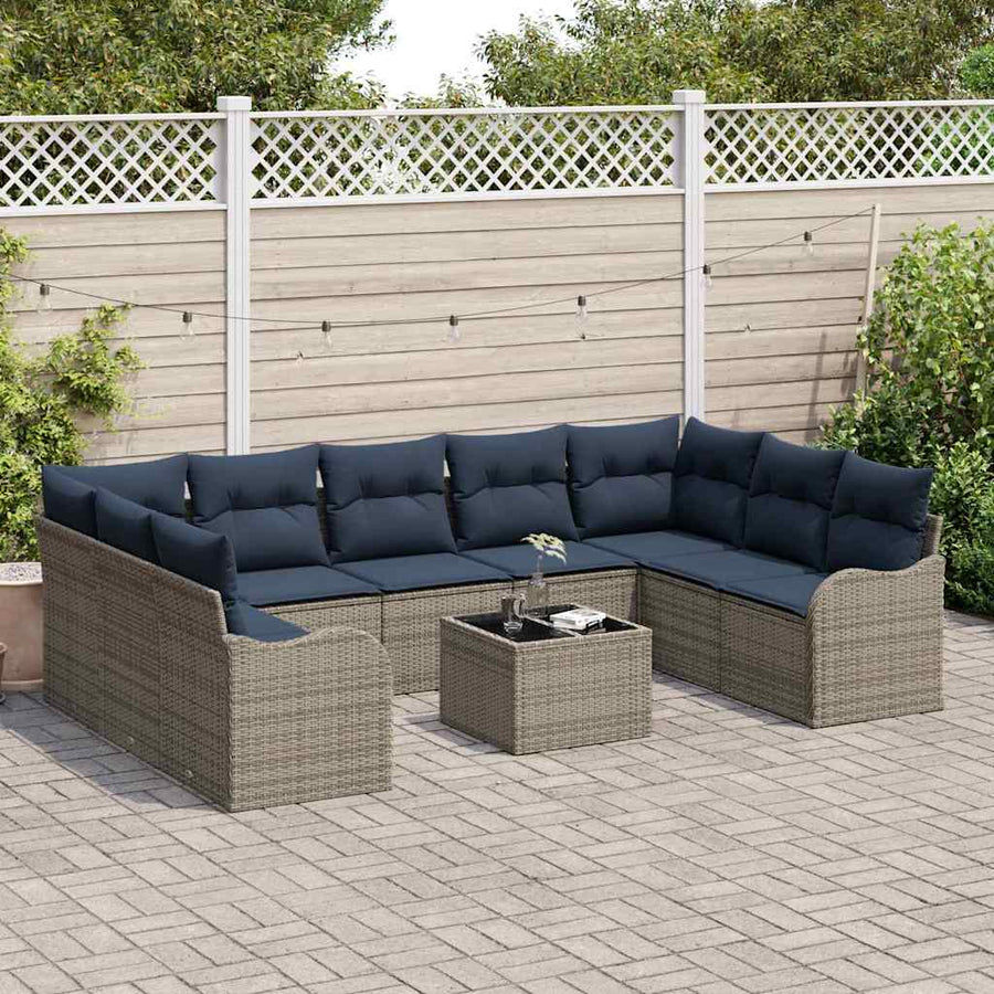 Tuin Sofa Set 10 st Grijs poly rattan