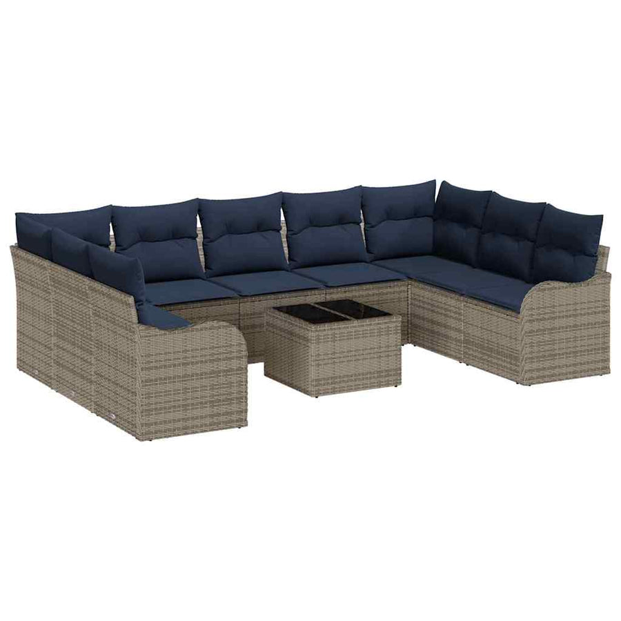 Tuin Sofa Set 10 st Grijs poly rattan
