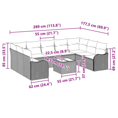 Tuin Sofa Set 10 st Grijs poly rattan