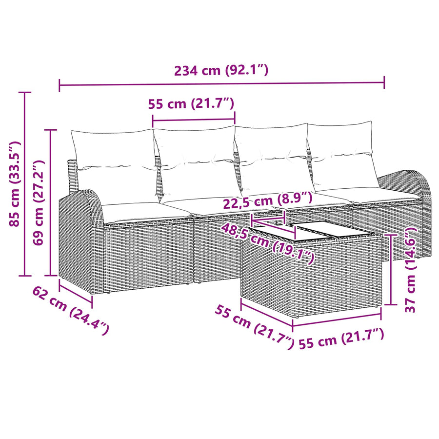 Tuin Sofa Set Bruin 55 x 55 x 37 cm poly rattan