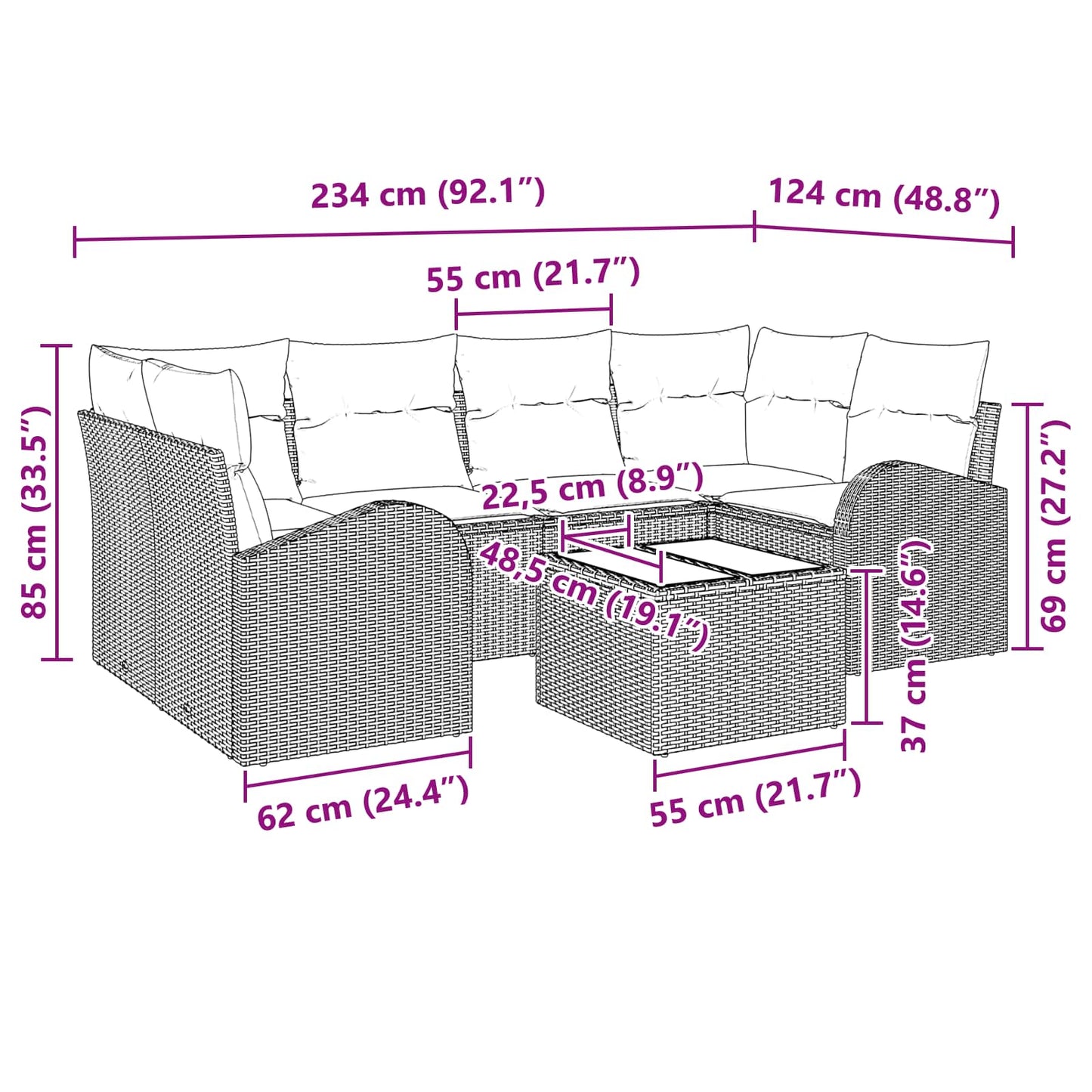 Tuin Sofa Set Bruin 55 x 55 x 37 cm poly rattan
