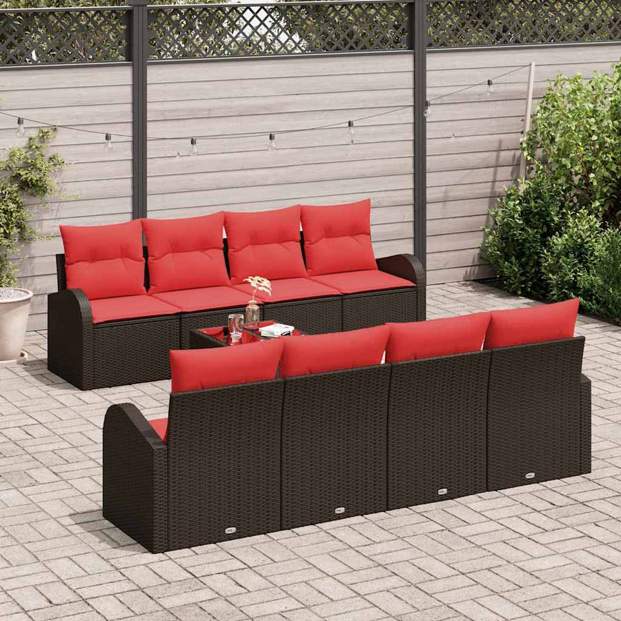 Bankstel 9 pcs Bruin en Rood Polyester
