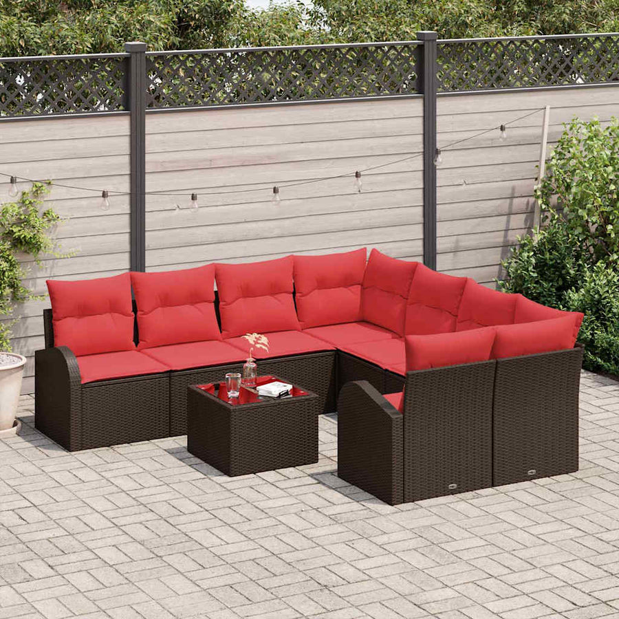 Bankstel 9 pcs Bruin en Rood Polyester