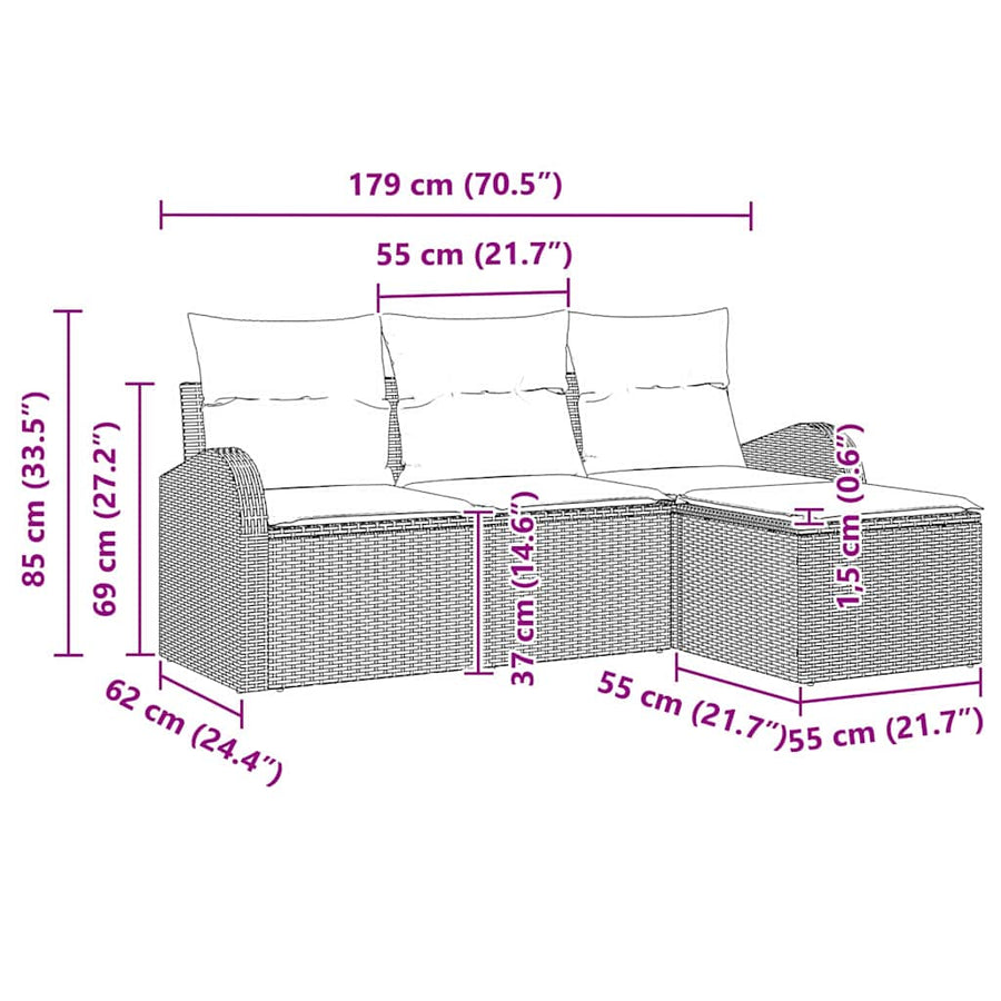 Tuin Sofa Set Zwart poly rattan