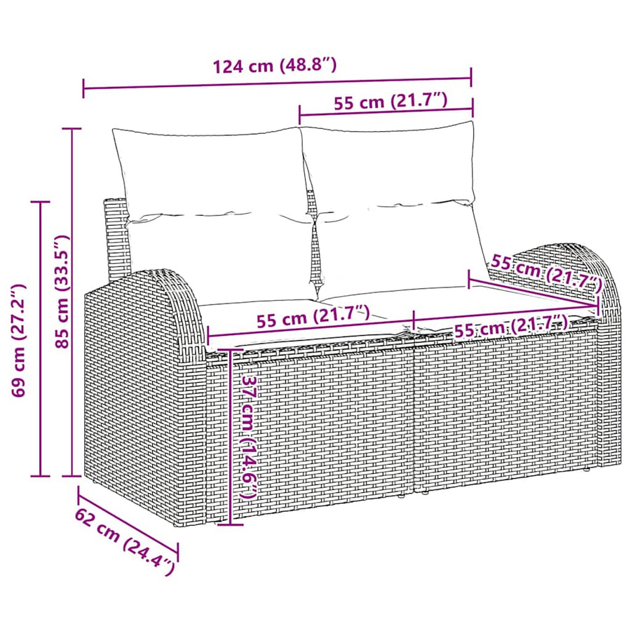 Tuin Sofa Set Zwart poly rattan