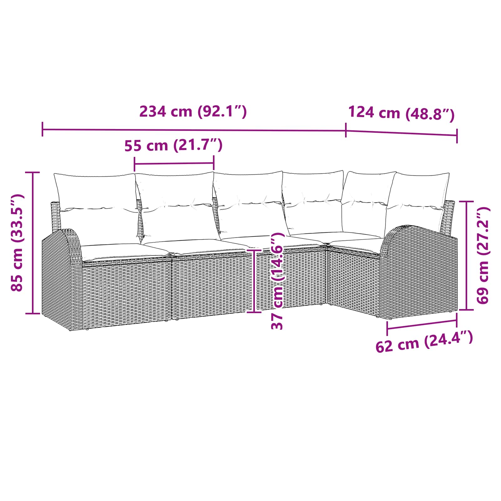 Tuin Sofa Set 5 pcs Bruin poly rattan