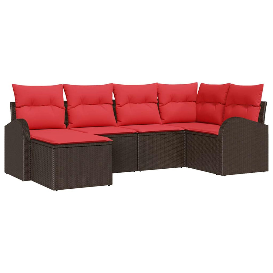 Tuin Sofa Set met kussen 6 pcs Bruin Poly Rattan