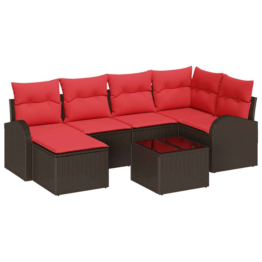Tuin Sofa Set met kussen 7 pcs Bruin Poly Rattan