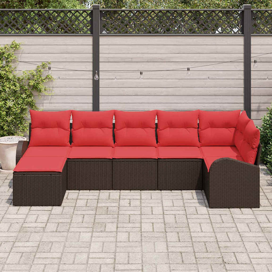 Tuin Sofa Set met kussen 7 pcs Bruin Poly riet