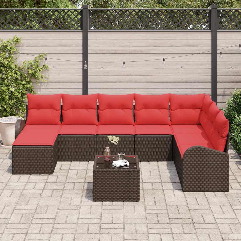 Tuin Sofa Set met kussen 9 pcs Bruin Poly Rattan