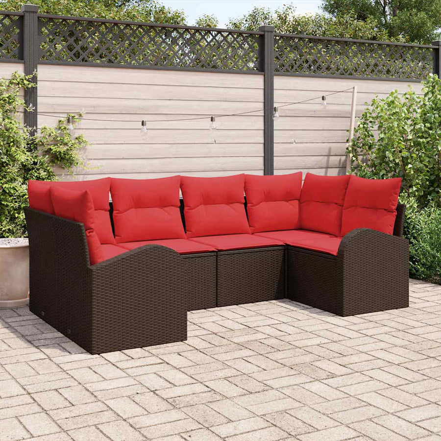 Tuin Sofa Set met kussen 6 pcs Bruin Poly Rattan