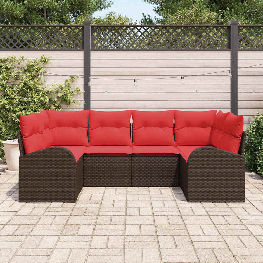 Tuin Sofa Set met kussen 6 pcs Bruin Poly Rattan