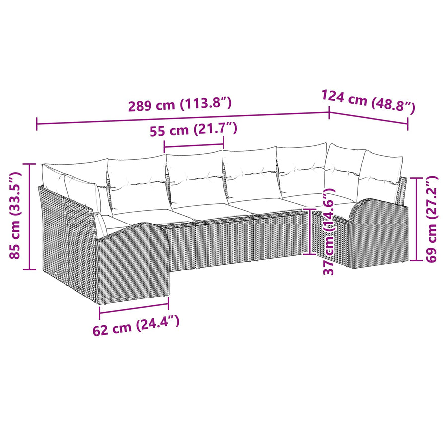 Tuin Sofa Set met kussen 7 pcs Bruin Poly Rattan