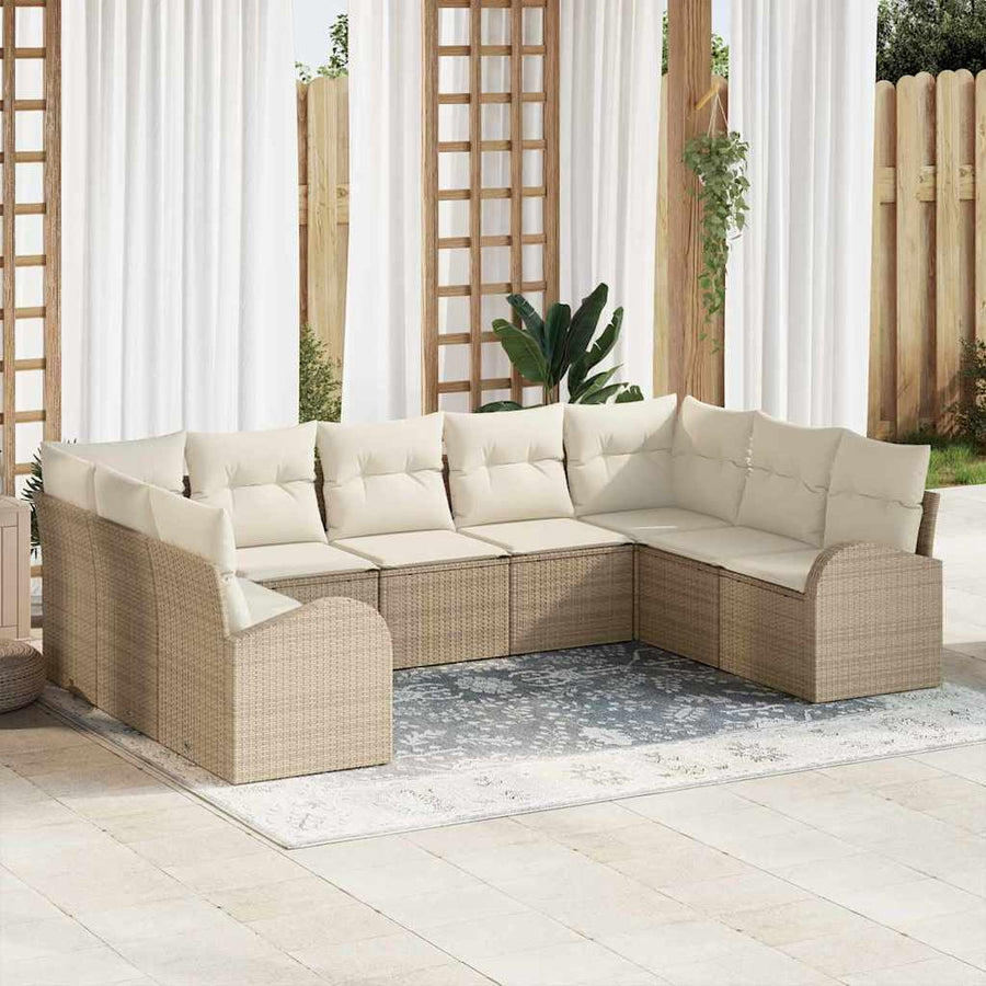 Bankstel met kussen 9 pcs Beige Poly Rattan