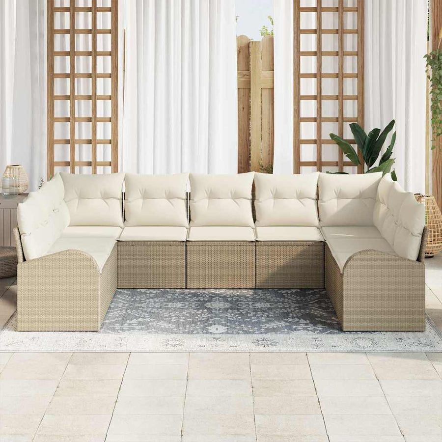Bankstel met kussen 9 pcs Beige Poly Rattan
