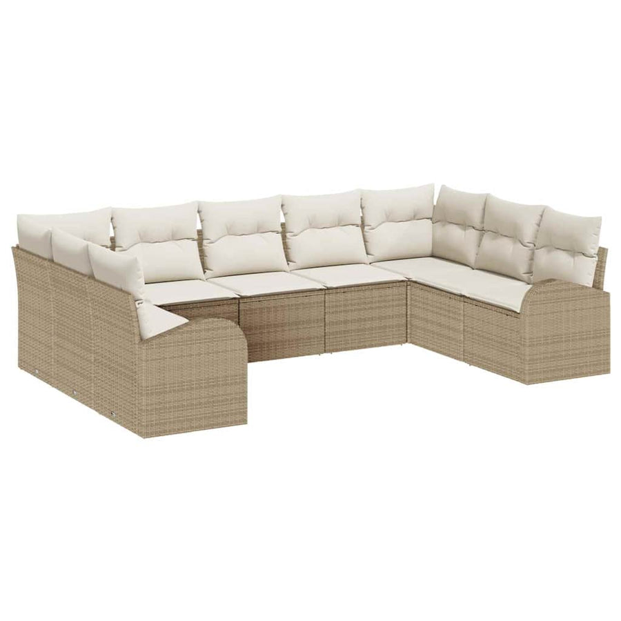 Bankstel met kussen 9 pcs Beige Poly Rattan
