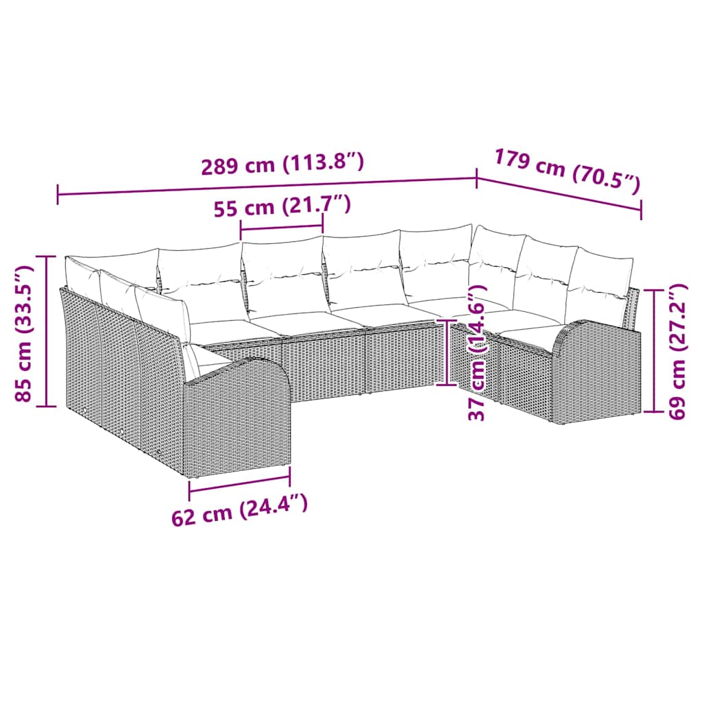 Bankstel met kussen Lichtgrijs Poly Rattan