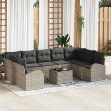 Bankstel met kussen 10 pcs Lichtgrijs Poly Rattan