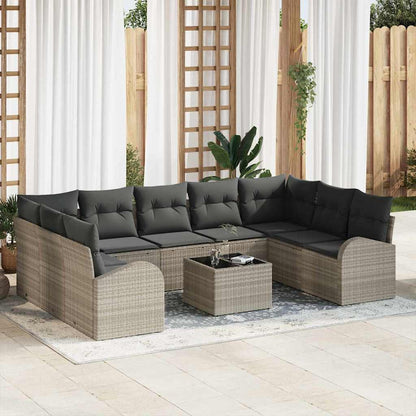 Bankstel met kussen 10 pcs Lichtgrijs Poly Rattan
