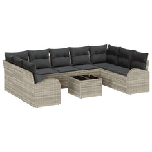 Bankstel met kussen 10 pcs Lichtgrijs Poly Rattan