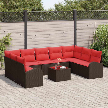 Bankstel met kussen 10 pcs Bruin Poly Rattan